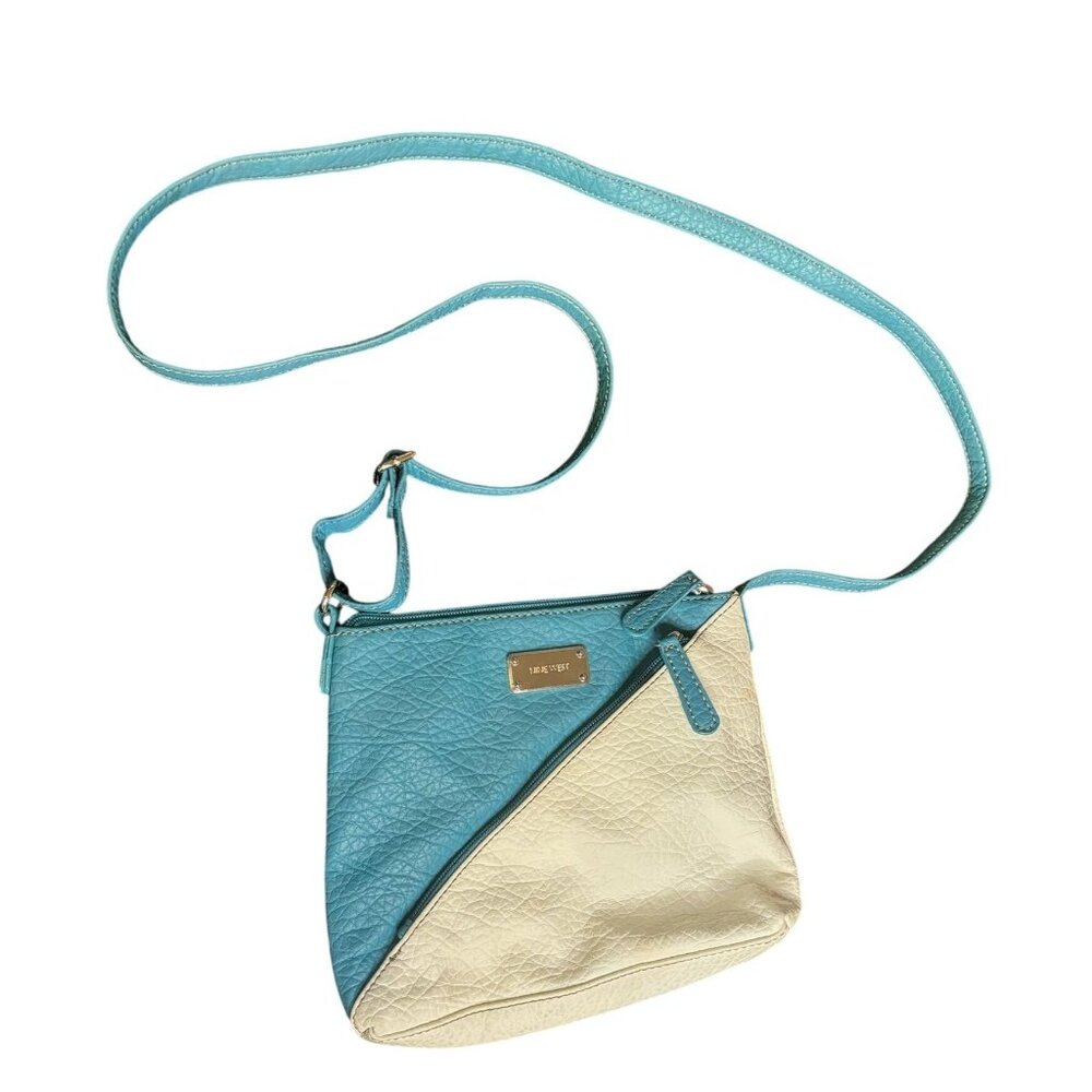 Nine West Two-Tone Crossbody Bag Blue White Faux Leather